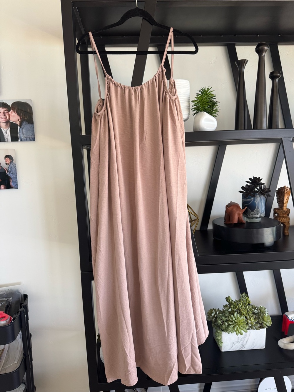 Taupe Strappy Maxi Dress Beach Vacation Resort Dress Size Large - Picture 3 of 5